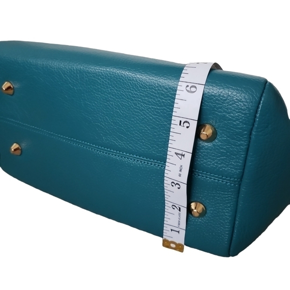 Onna Ehrlich Leather Satchel Bag Gold Details Jewel Teal Tone Like New - Picture 15 of 15